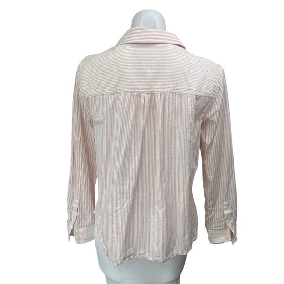 Lucky Brand Pink White Striped Pocket Long Sleeve Button Down Shirt Top Size S - Picture 2 of 4